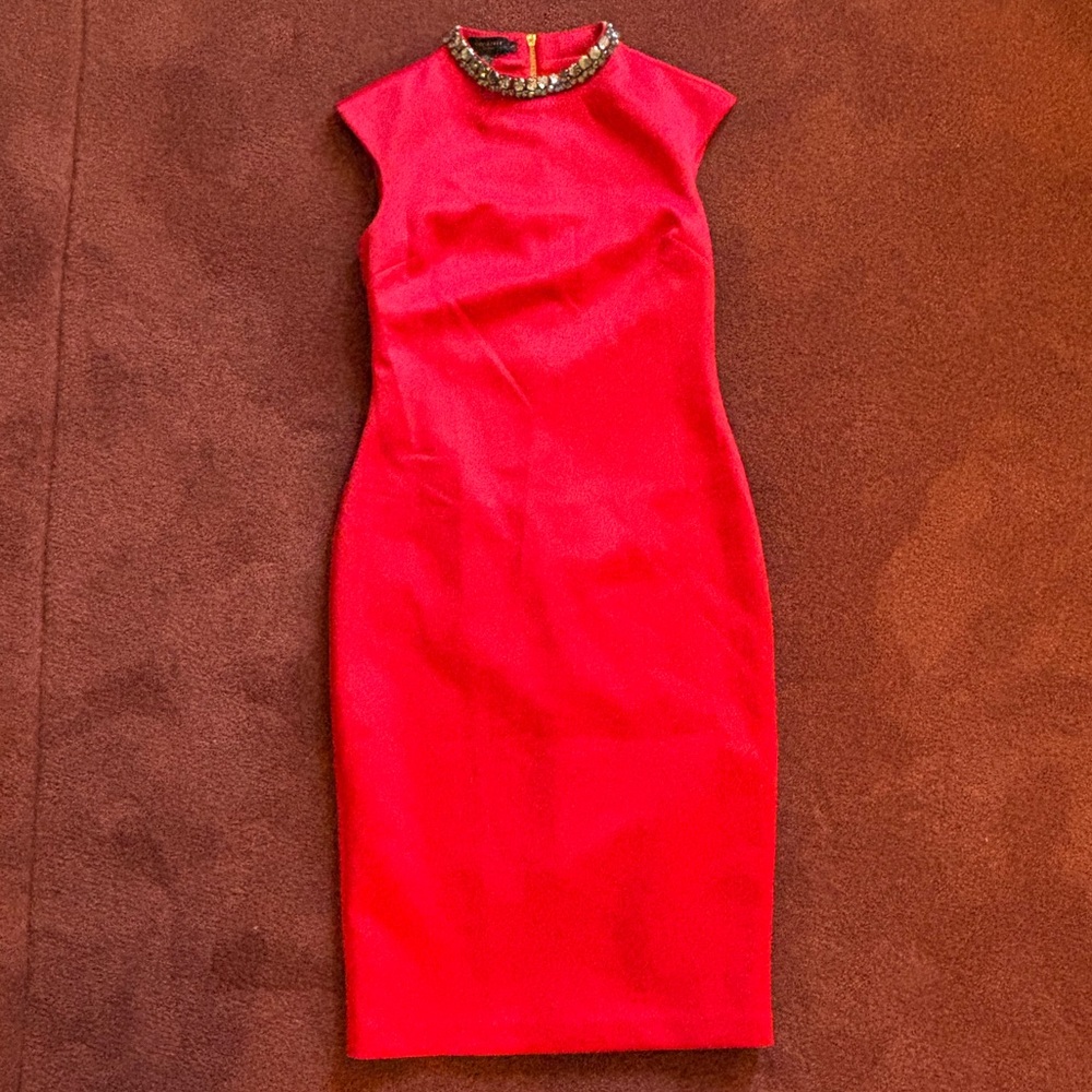 Ted Baker Red Midi Dress with Gem Neckline